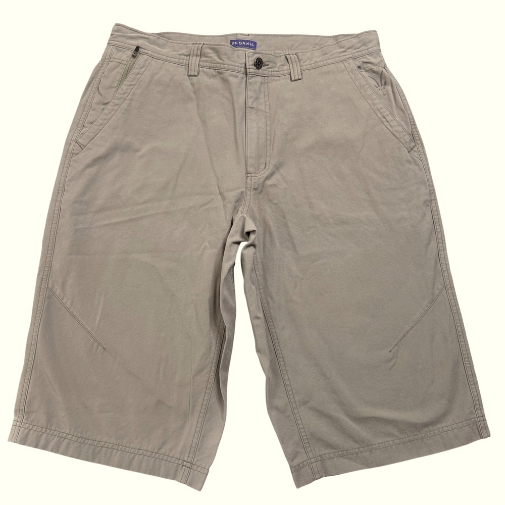 IBEX Organic Cotton Shorts Men Size 36 Khaki Zip Pockets Casual Outdoor